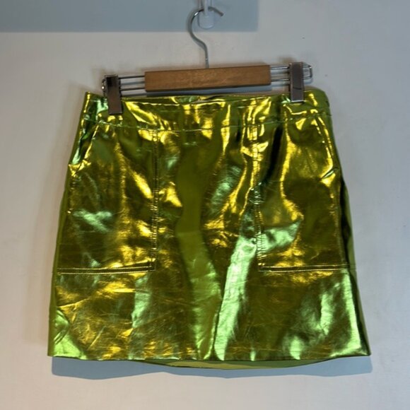 Metallic Green Mini Skirt - Picture 3 of 12